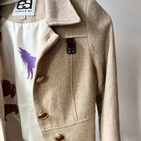Vintage tan herringbone wool coat size xs - Picture 12 of 12
